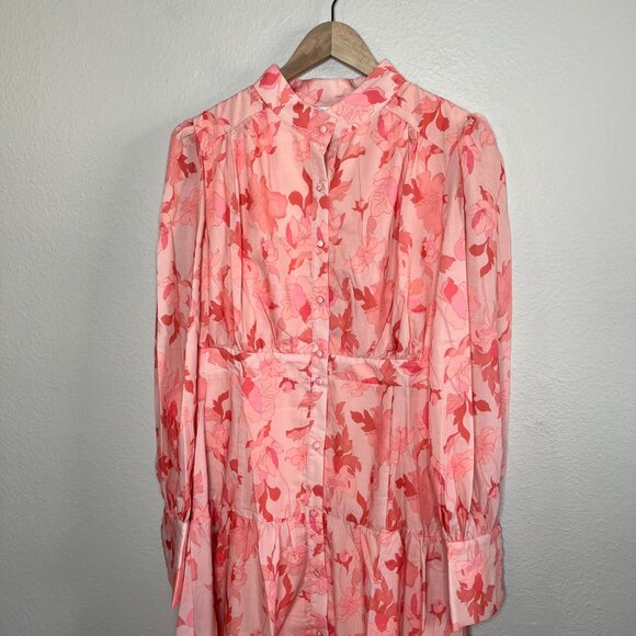 Petal & Pup Forever Print Pink Floral Tiered Midi Dress Long Sleeves Size 12 - Picture 2 of 11